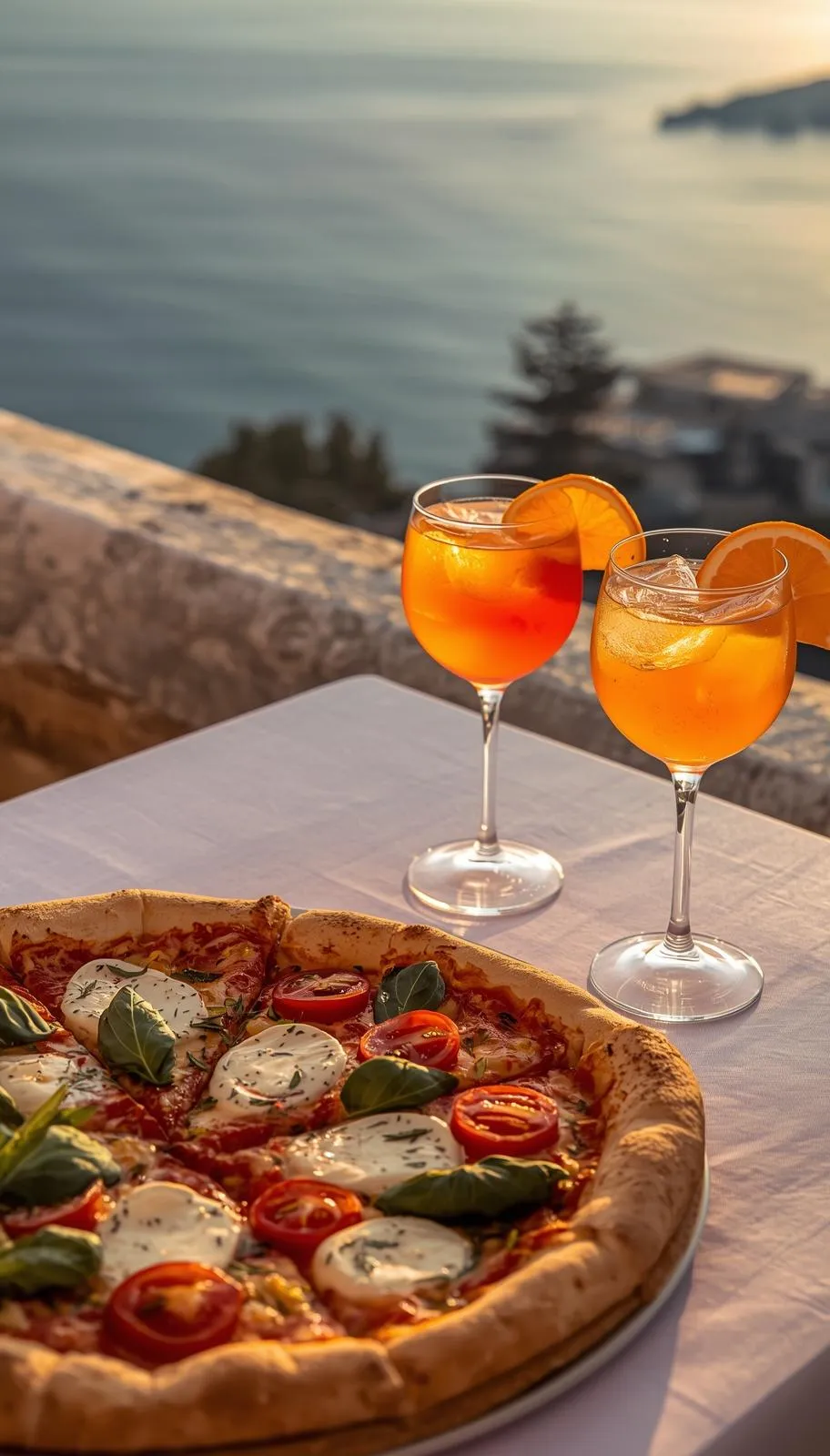 Artisan pizza and Spritz cocktails on the Da Sandro terrace
